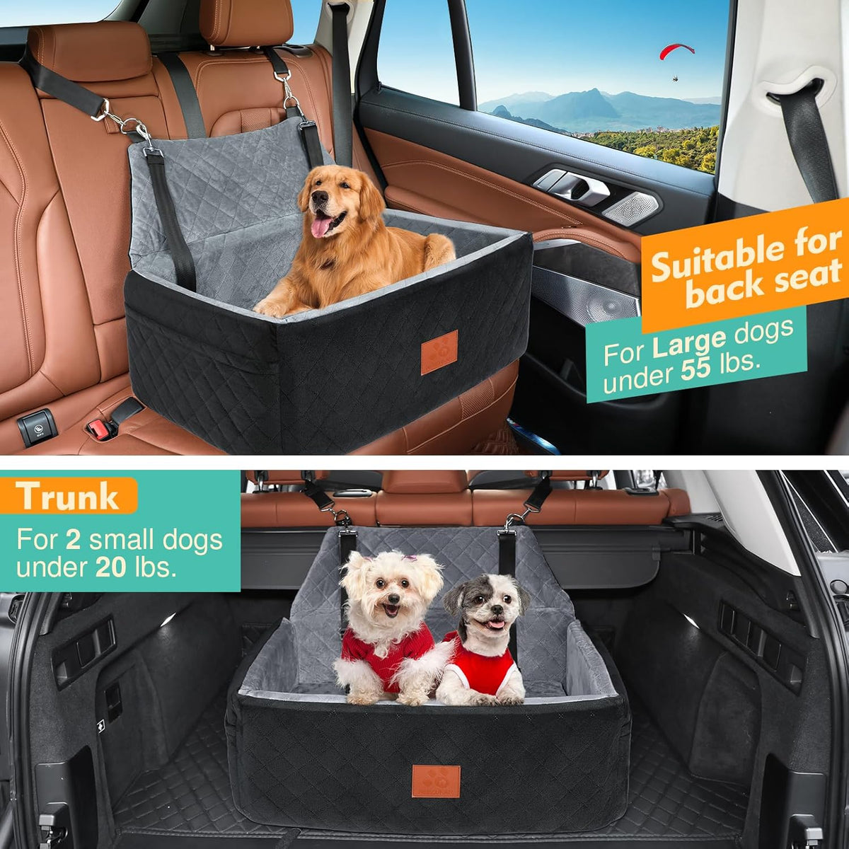 Dog Car Seat for Large Medium Dogs,Washable Pet Carseat Under 55 lbs or 2 Small Dogs,Dog Booster