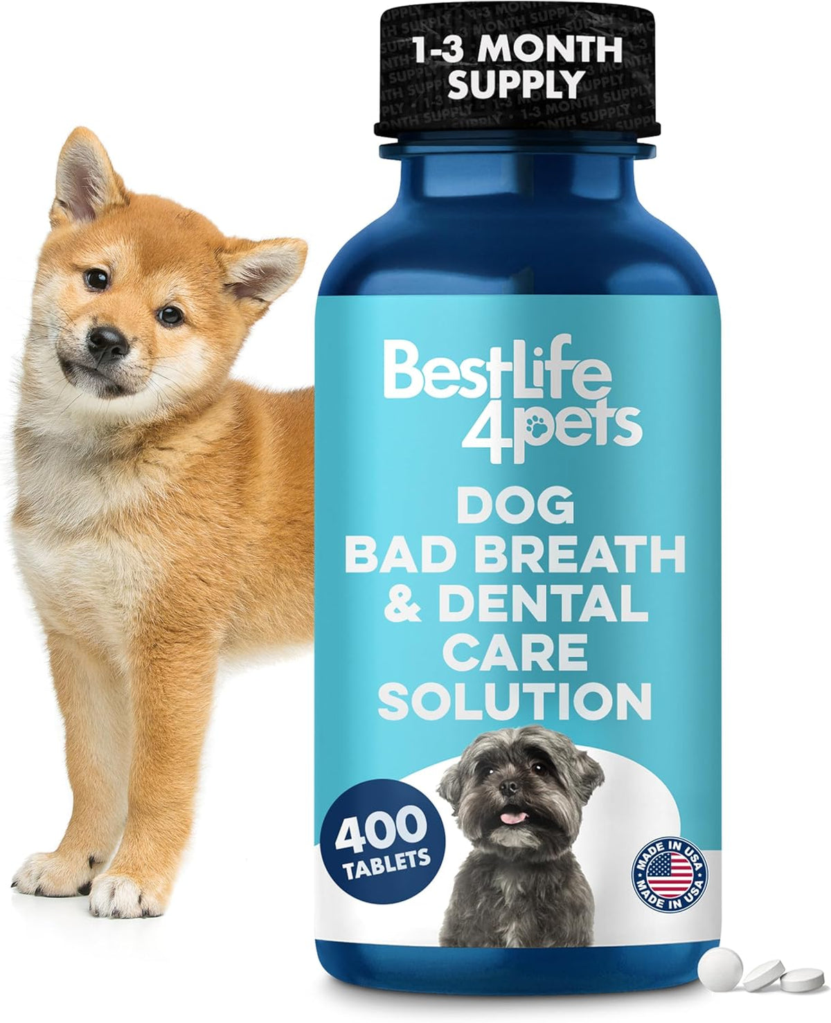 Dog Bad Breath Treatment & Dog Dental Care Solution, Natural Supplement for Canine Oral Health