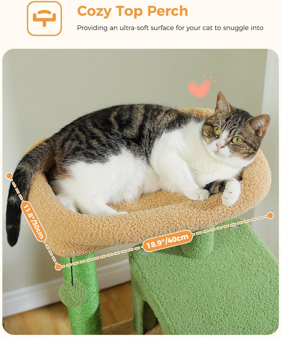 Cactus Cat Tree for Indoor Cats, 45.7" Multi-Level Cat Tower with Large Metal Frame Hammock, Cat