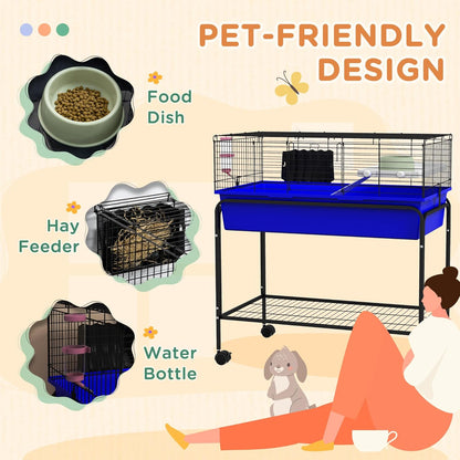 PawHut Two-Story Small Animal Cage Removable from Stand, Guinea Pig Cage with Shelf & Wheels, Pet