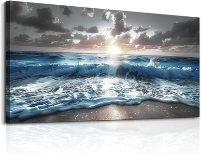 hyidecorart Canvas Wall Decor For Office Large Wall Art For Living Room Blue Beach Painting Sea