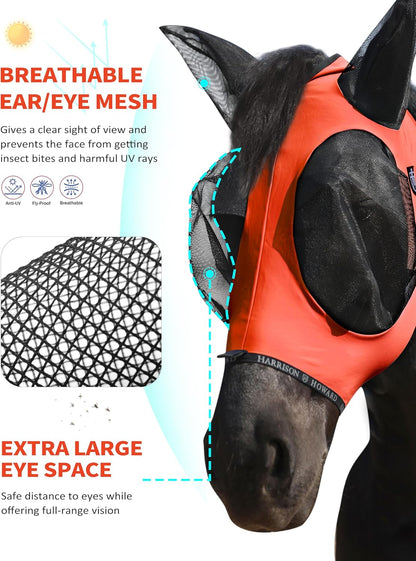 Harrison Howard Horse Fly Mask with Forelock Opening Stretch Breathable and Comfortable for Horses