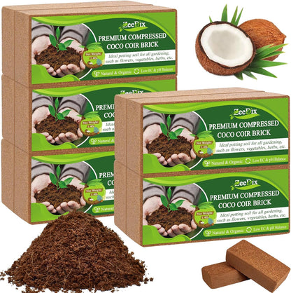 ZeeDix 10 Pack Premium Coco Coir Brick, Organic Compressed Coconut Coir Bricks Seed Starter Potting