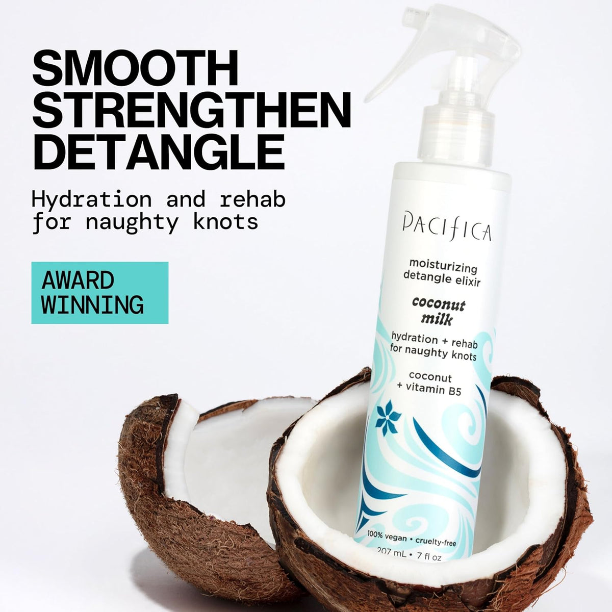 Pacifica Coconut Milk Hair Detangler Spray - Leave In Conditioner Spray, Detangling Elixir Suitable