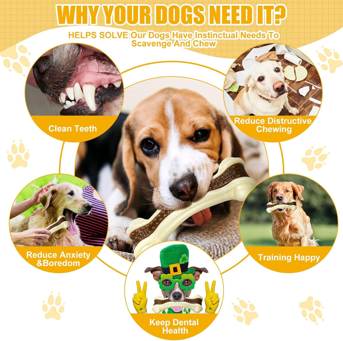 Sosation 6 Pcs Dog Toys for Aggressive Chewers Nylon Beef Flavor Bones Tough Puppy Teething Toys