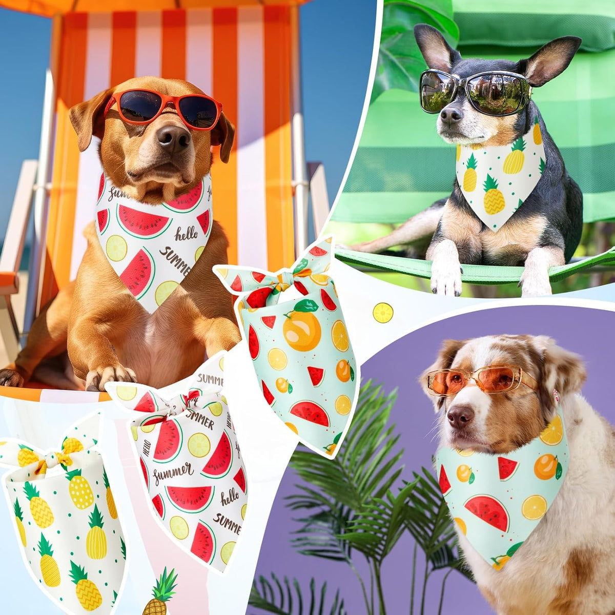 Weewooday 50 Pcs Fruit Dog Bandanas Bulk for Dogs Soft Bibs Adjustable Triangle pet Bandana for