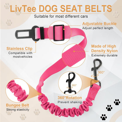 LivTee Dog Seat Belt for Car, Retractable Pet Safety Harness, Adjustable Nylon Dog Seatbelt Leash