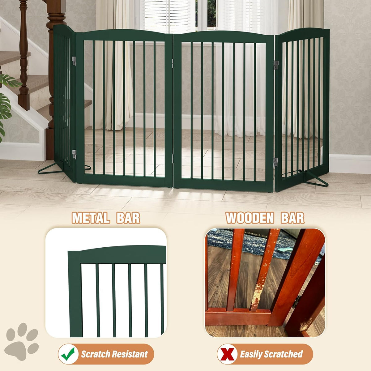 Freestanding Pet Gate for Dogs, Indoor Wooden Dog Gate for House, Foldable Dog Gate for Doorway