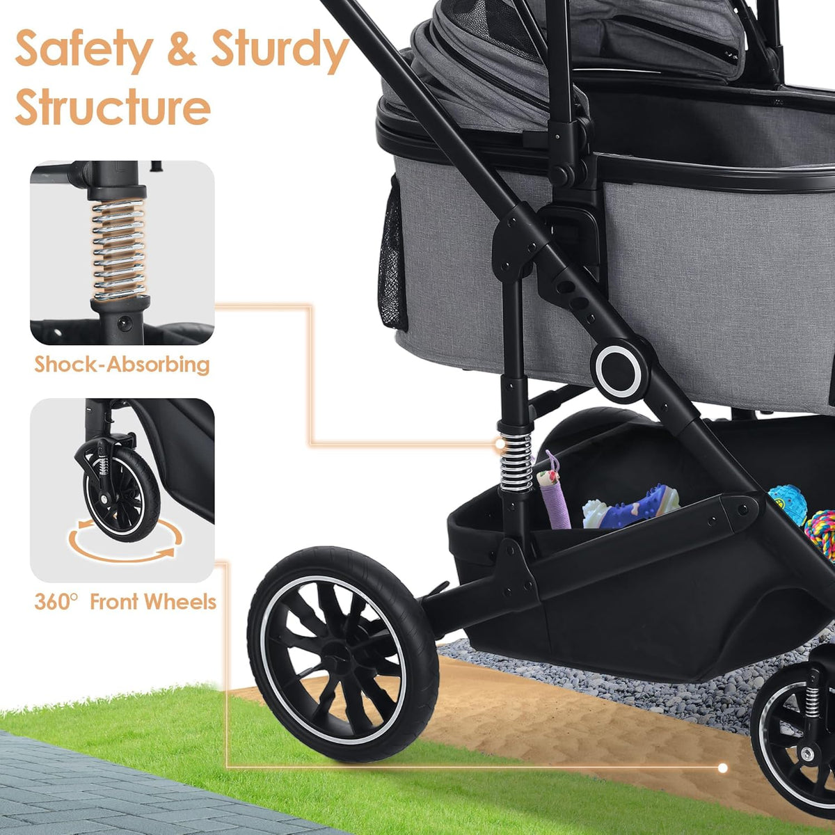 Pet Stroller with 4 Wheels, 3 in 1 Folding Puppy Strollers for Small/Medium Dogs Cats up to 50lbs
