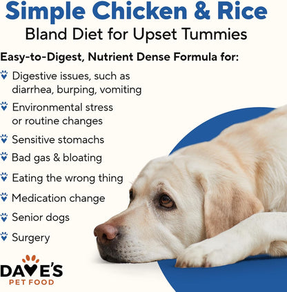 Dave's Pet Food Bland Diet Dog Food (Chicken & Rice), Sensitive Stomach, Easy to Digest