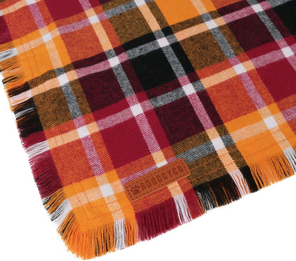 ADOGGYGO Fall Dog Bandana with Tassels Edges, Stylish Orange Plaid Pet Scarf, Multiple Size