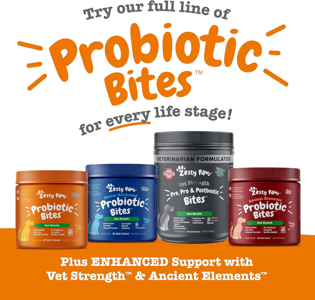 Zesty Paws Probiotics for Dogs, Digestive Enzymes Gut Flora, Digestive Health, Diarrhea & Bowel
