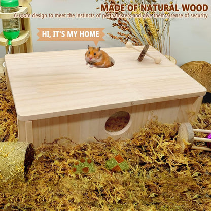 kathson Multi-Chamber Hamster Maze House,Wooden Syrian Hamster Maze Hideout,Small Pets Habitats