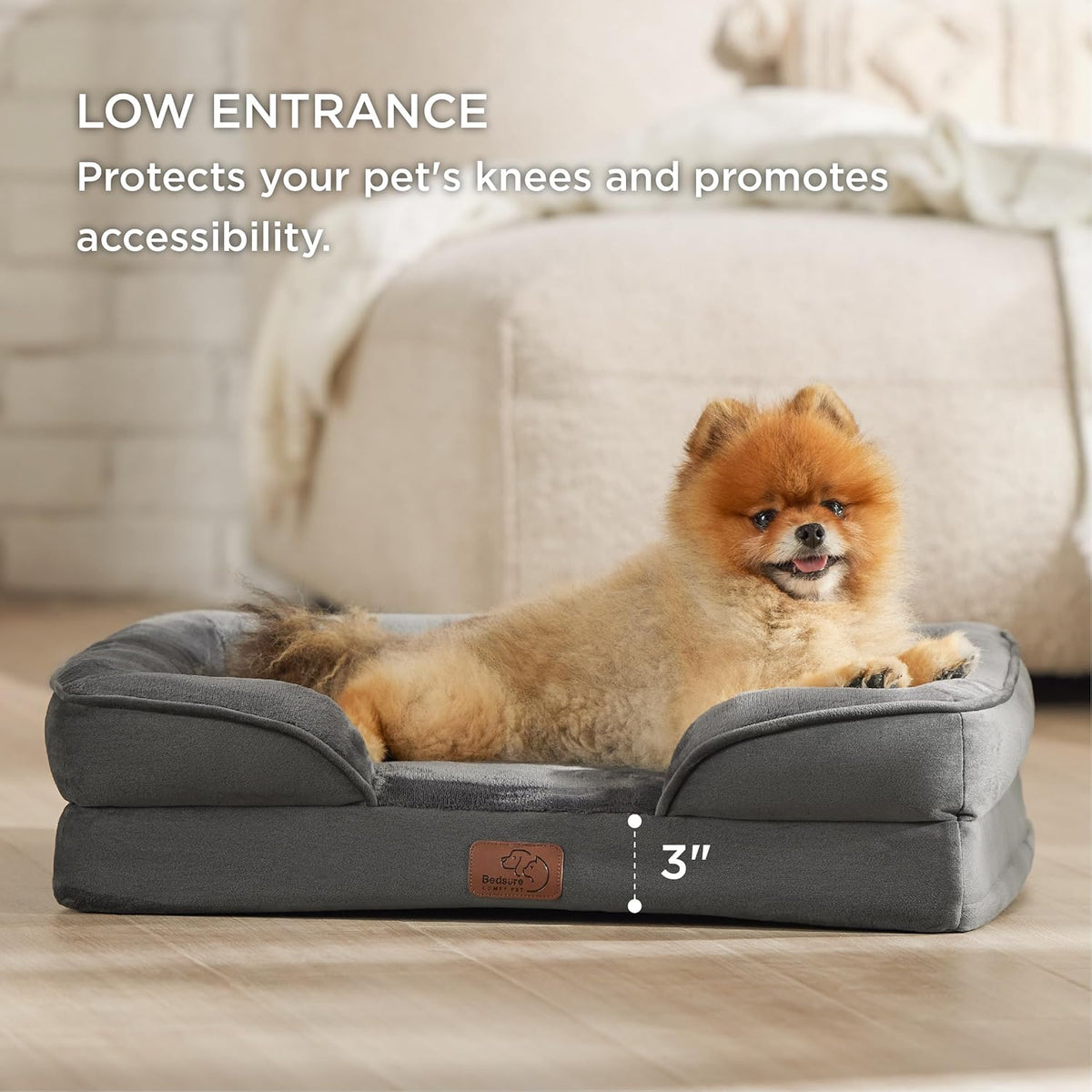 Bedsure Small Orthopedic Dog Bed - Washable Bolster Dog Sofa Beds for Small Dogs, Supportive Foam