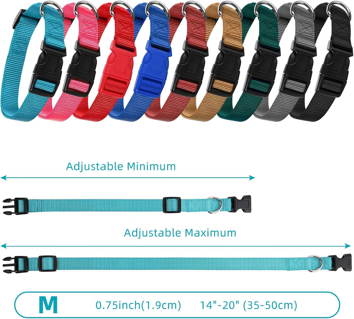 9 Pieces Adjustable Dog Collar for Animal, Soft Nylon Pets Puppy Collar with Quick Release Buckle