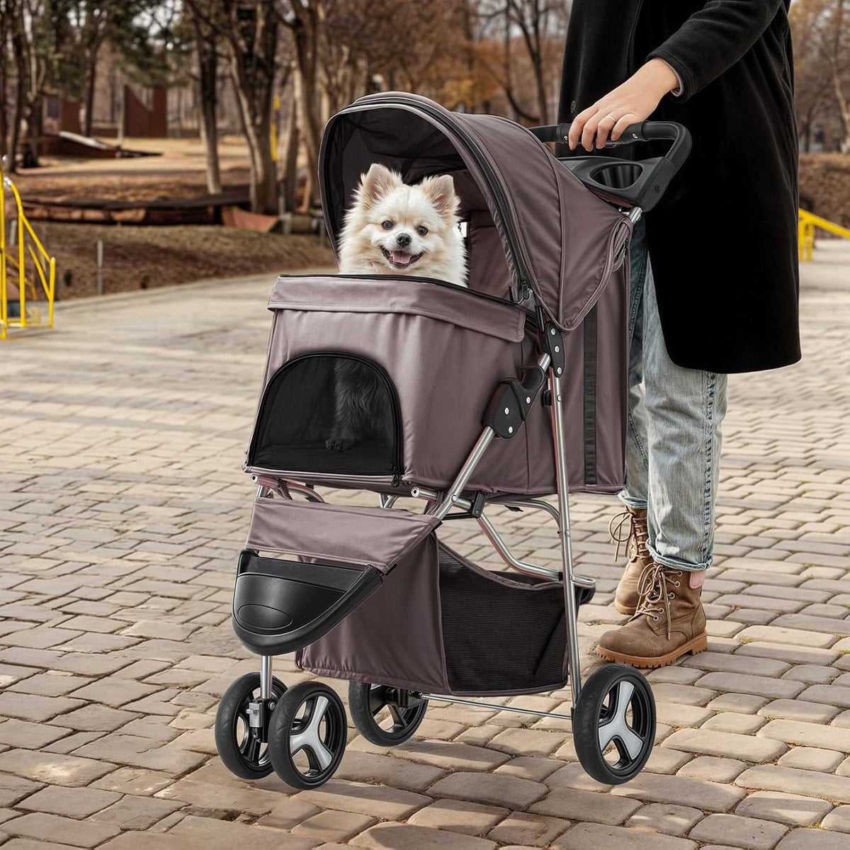 MoNiBloom Foldable Dog Strollers for Small Dogs with Weather Cover, 3 Wheels Pet Strolling Cart for