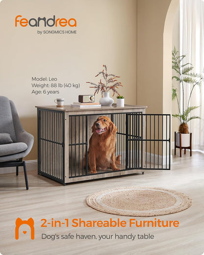 Feandrea Dog Crate Furniture, 43.3" Side End Table, Modern Kennel for Dogs Indoor up to 80 lb
