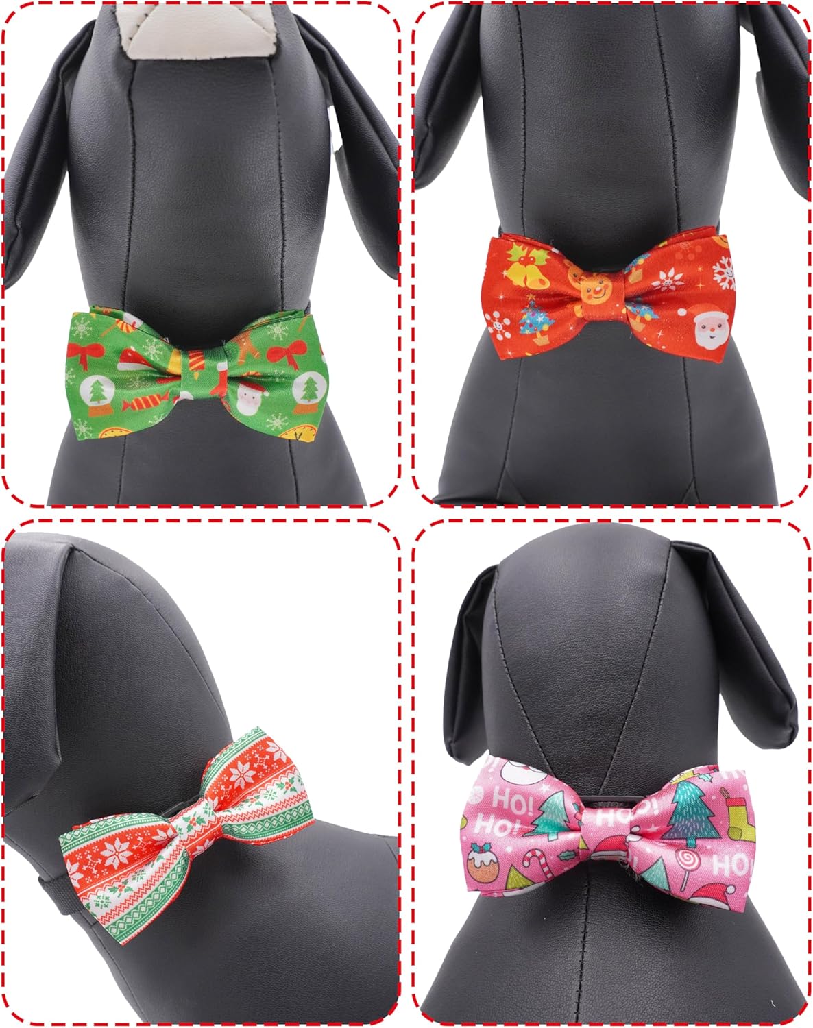 PET SHOW 10 Pack Christmas Small Dog Bow Ties Sliding Collar Attachments Puppy Cats Xmas Tree