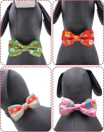 PET SHOW 10 Pack Christmas Small Dog Bow Ties Sliding Collar Attachments Puppy Cats Xmas Tree
