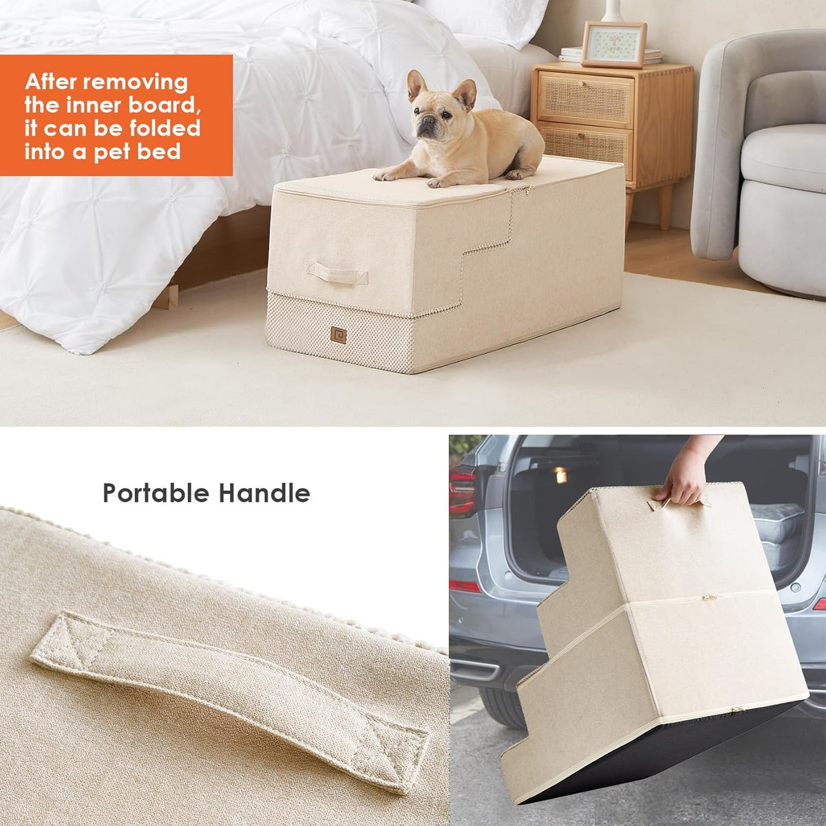EHEYCIGA Dog Stairs for High Bed 25" H, 5-Step Extra Wide Dog Steps for Bed, Pet Steps for Small