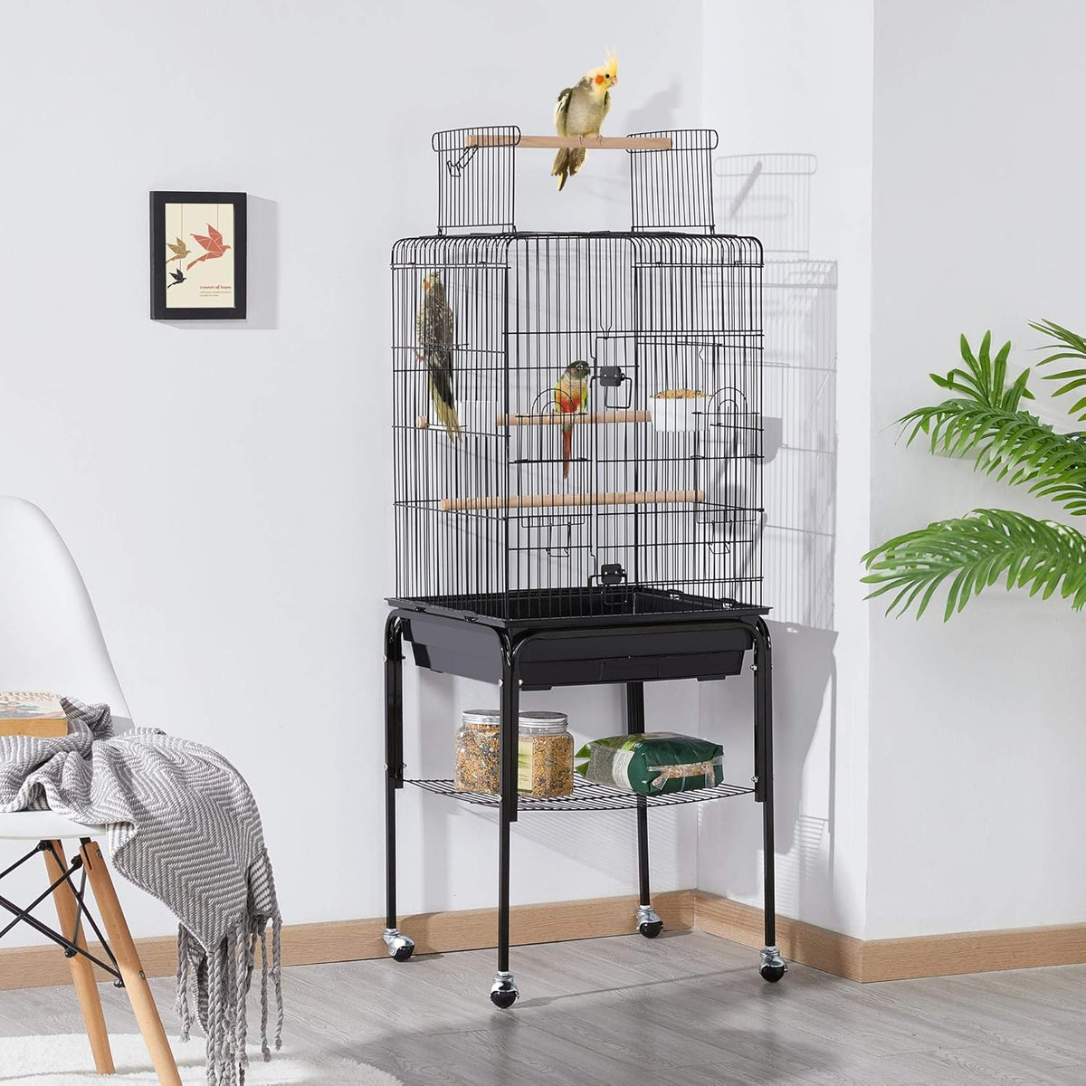 Yaheetech Open Top Rolling Parrot Bird Cage for Cockatiel Sun Parakeet Green Cheek Conure Mid-Sized