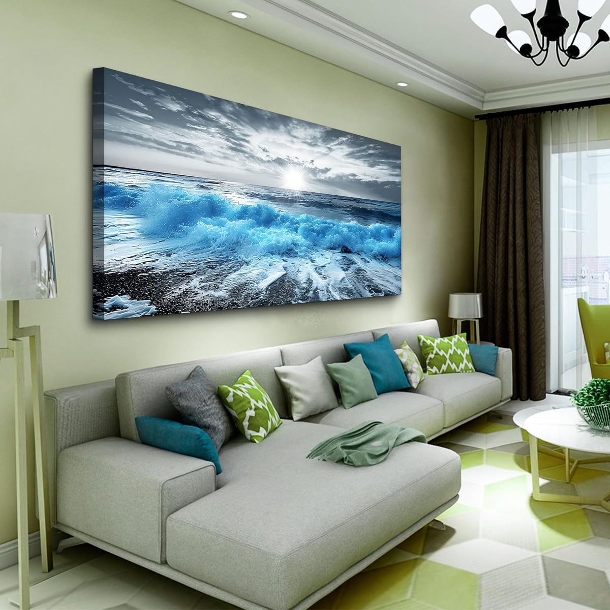 Lapremoly Large Canvas Wall Decor For Office Framed Wall Art For Living Room Blue Beach Painting