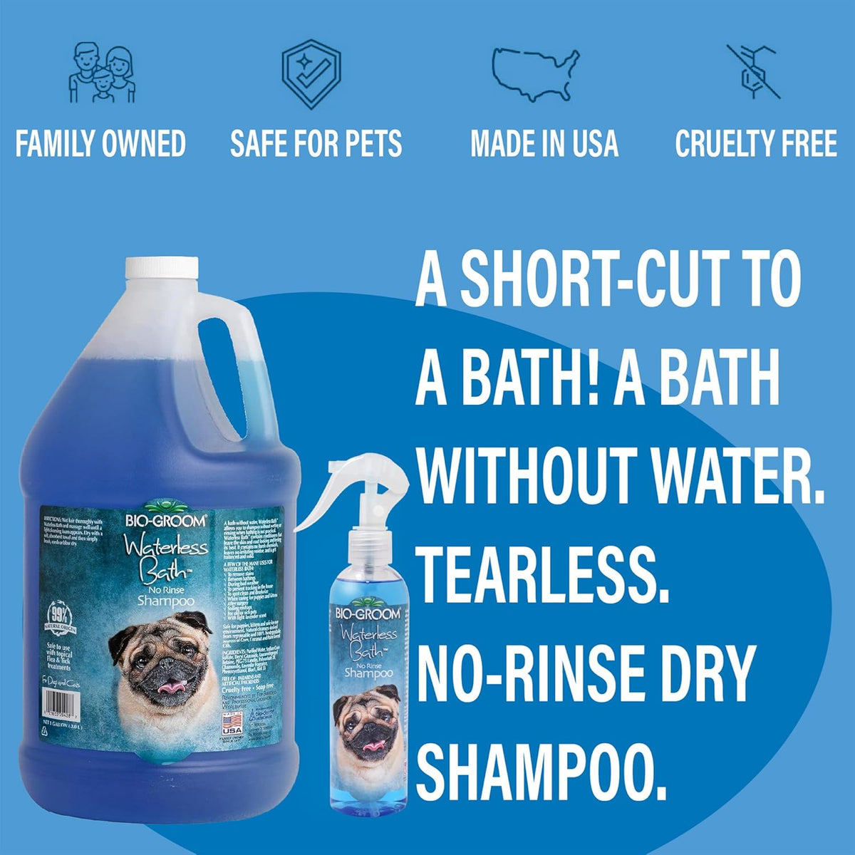 Bio-Groom Waterless Dog Shampoo - Tearless, No-Rinse, Dog Bathing Supplies, Puppy Wash, Cat & Dog