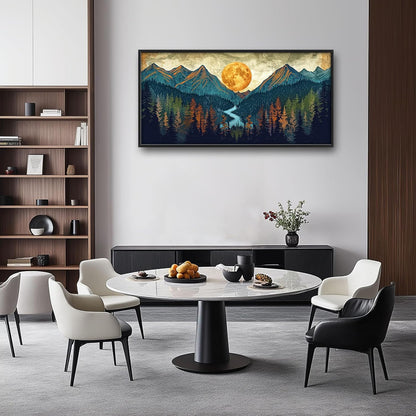 Quorin Boho Mountain Large Wall Art Mountain Landscape Pictures Moon Pine Tree Forest Lake Wall