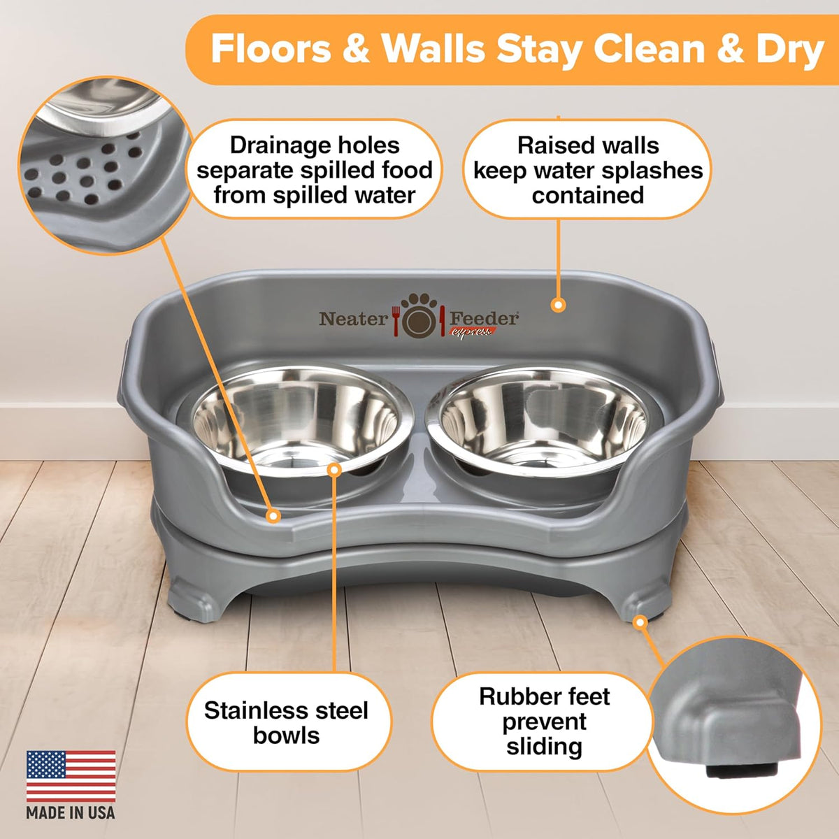 Neater Feeder Express Mess Proof Dog Bowls Elevated for Small Breeds Under 15 Lb, Made in USA, No