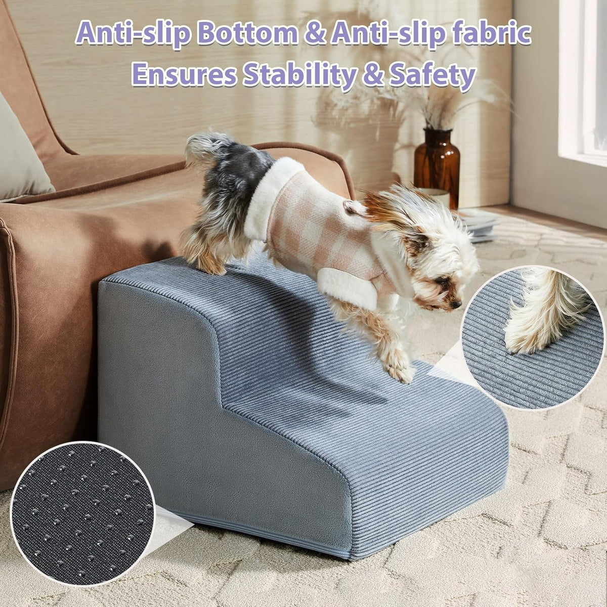 Dog Stairs for Small Dogs, 2-Steps Dog Ramp for Couch, Pet Stairs with Highly Supportive Foam and