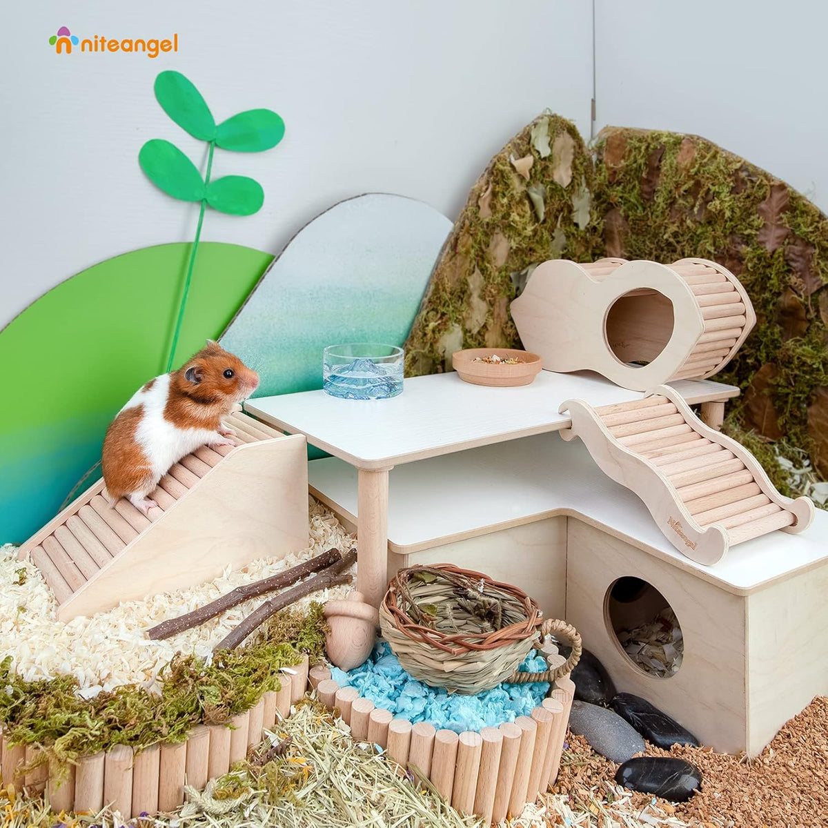 Niteangel Hamster House w/Climbing Ladder for Hamsters Gerbils Mice or Similar-Sized Pets
