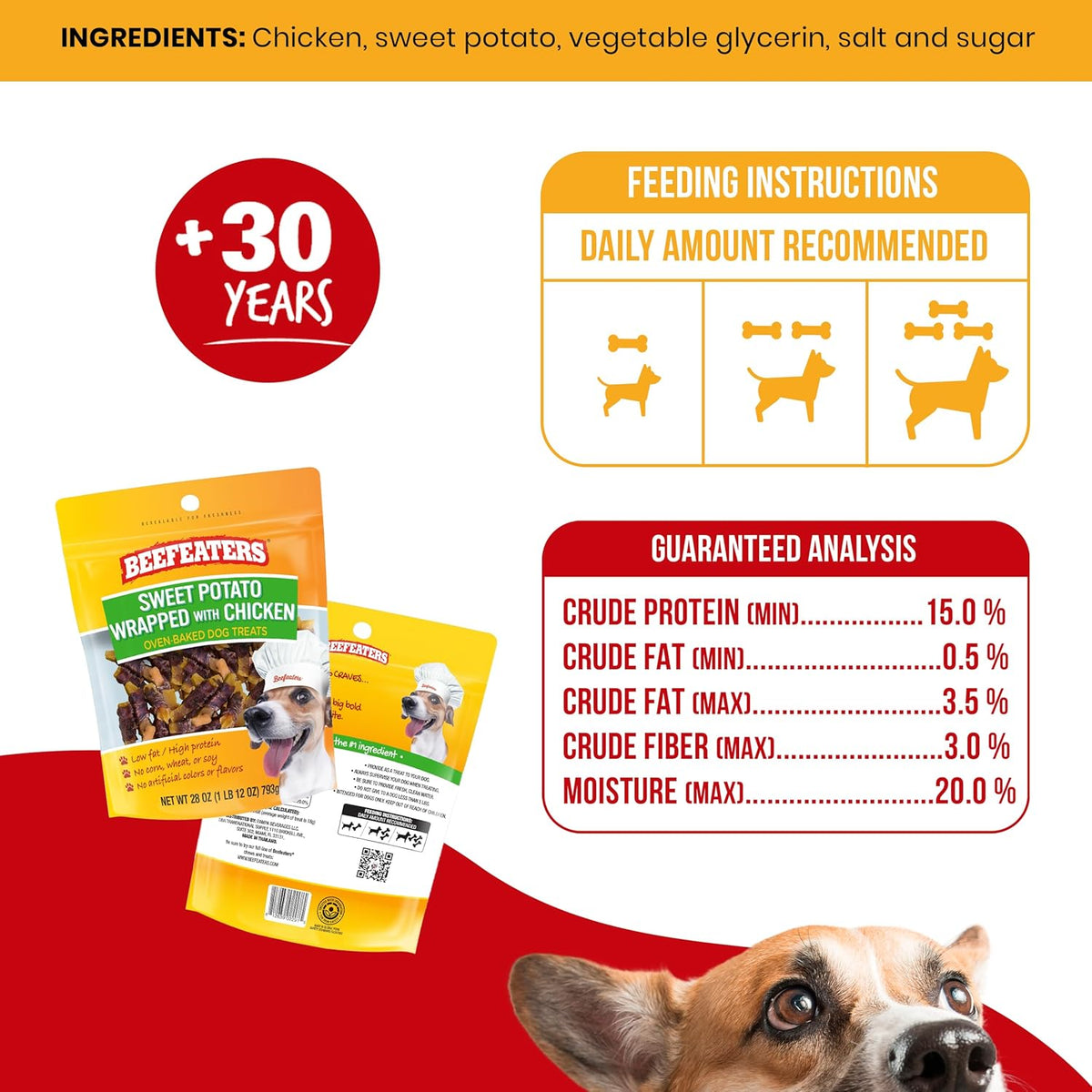 Beefeaters Sweet Potato Wrap with Chicken – Dog Treat. No Corn, Wheat, Soy or Gluten, Low Fat