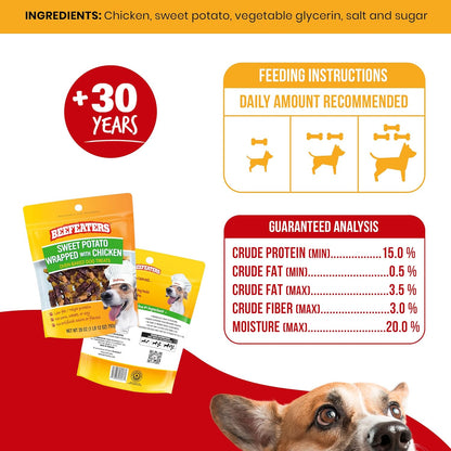 Beefeaters Sweet Potato Wrap with Chicken – Dog Treat. No Corn, Wheat, Soy or Gluten, Low Fat