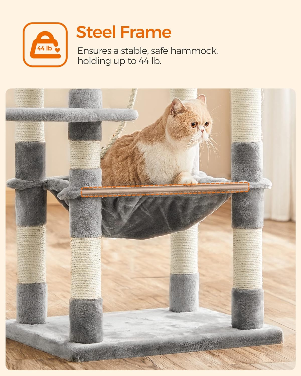 FEANDREA Cat Tree, Cat Tower for Indoor Cats, 56.3-Inch Cat Condo with Scratching Posts, Hammock