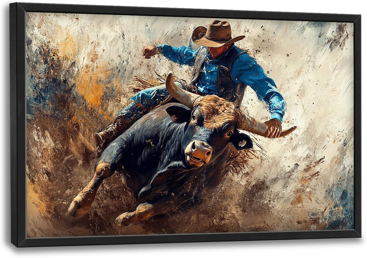 Framed Large Western Cowboy Wall Art, Oversized Rustic Cow Wall Decor for Living Room, Dusty Canvas
