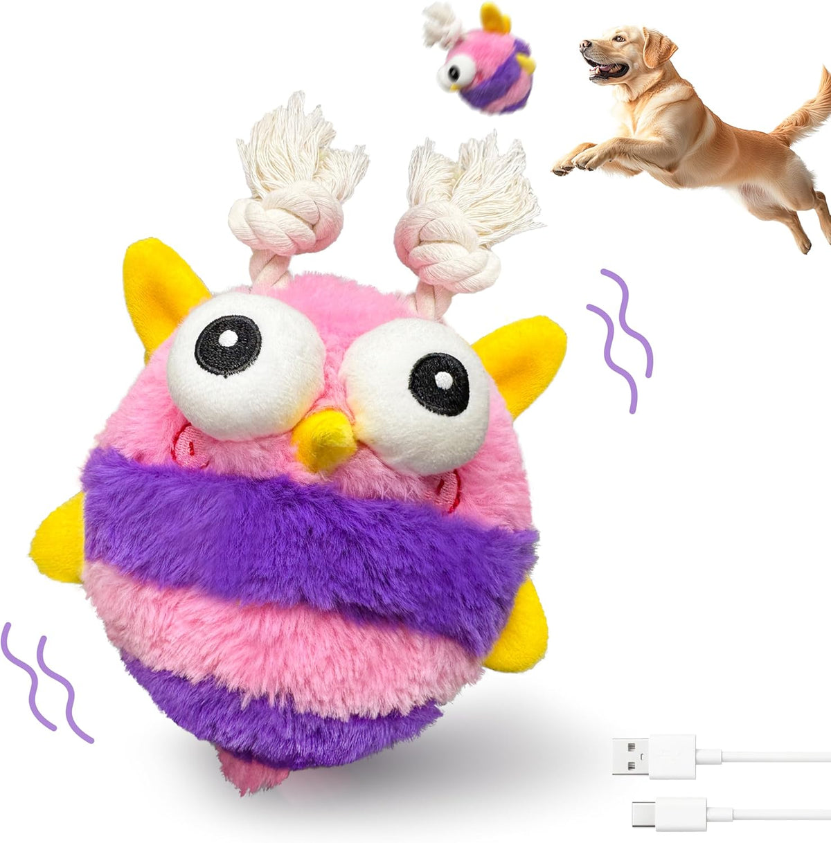 Moving Dog Toys – Rechargeable Interactive Dog Squeaky Toy with Motion-Activated Ball, Music