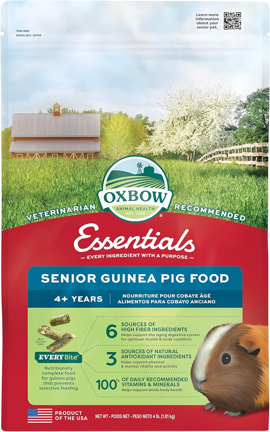 Oxbow Essentials Guinea Pig Food, Senior, Made Alfalfa for Guinea Pig, Pet Food Pellets with
