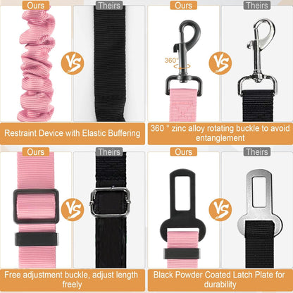 LivTee Dog Seat Belt for Car, Retractable Pet Safety Harness, Adjustable Nylon Dog Seatbelt Leash