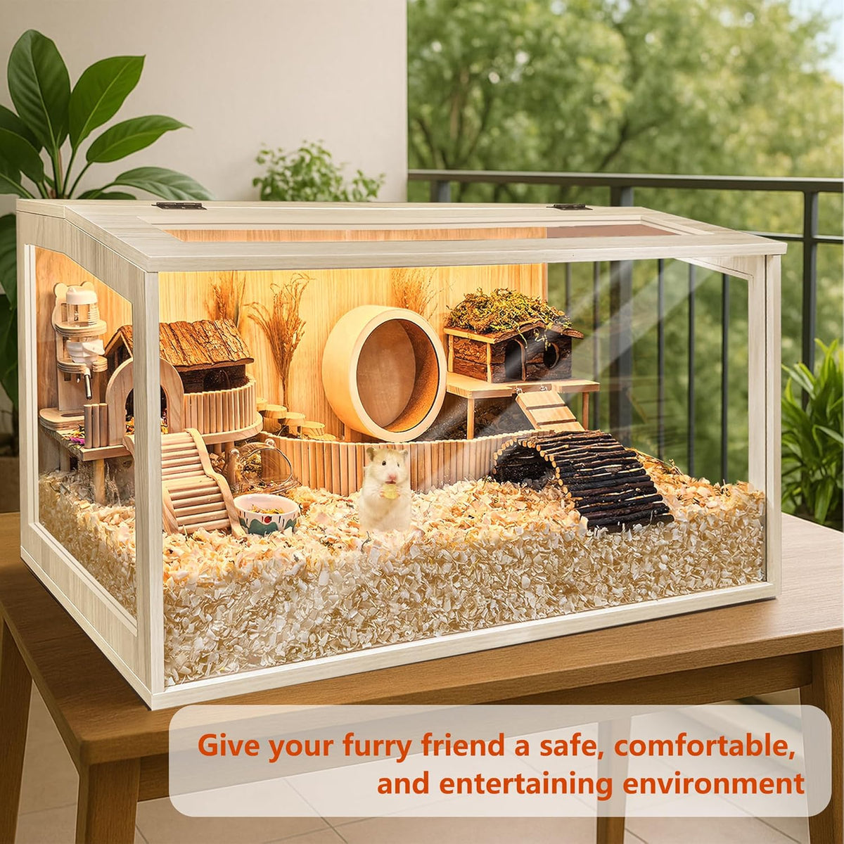 Prolee Hamster Cage Chewproof Wooden 24 Inch Guinea Pig Cages Mice and Rat Habitat Openable Top
