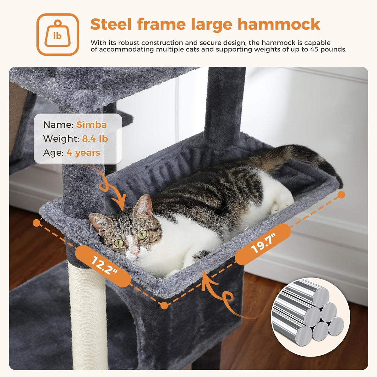 PAWZ Road 70 Inch Cat Tower, Tall Cat Tree with 2 Cozy Condos, 2 Plush Perch, Large Basket, 2
