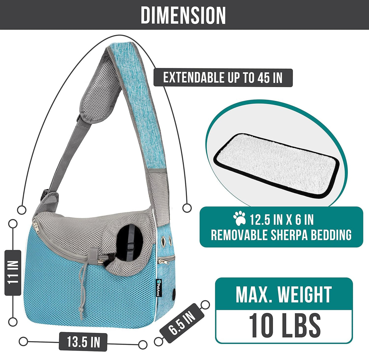 PetAmi Small Dog Sling Carrier, Soft-Sided Crossbody Puppy Carrying Purse Bag, Adjustable Sling Pet