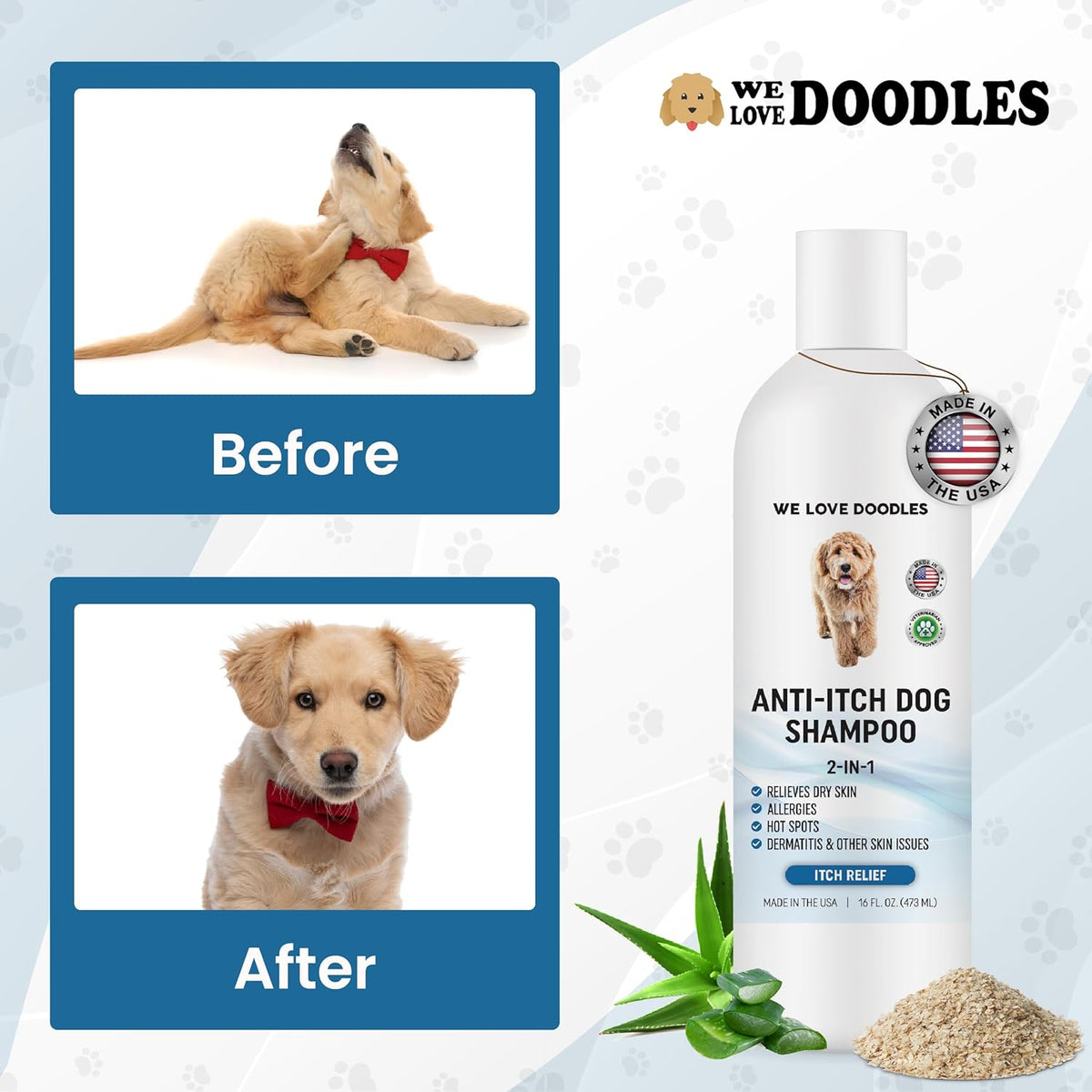 Premium Anti Itch Dog Shampoo for Sensitive Skin, Made in USA, Dry Skin Treatment for Dogs, Great