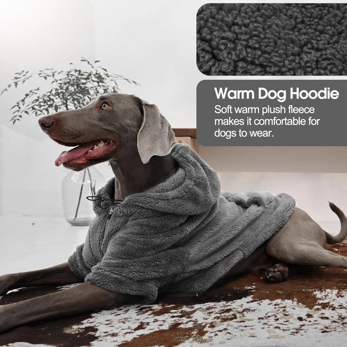 IDOMIK Fuzzy Dog Sweater with Adjustable Hood, Warm Fleece Dog Sweater Hoodie with Harness Hole &