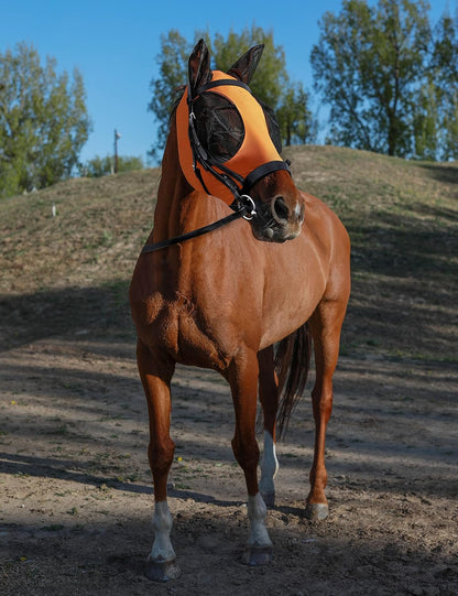 Horse Fly Mask with Ears, UV Protection Mask for Horses, Elasticity Mask with Big Mesh Eye Covers