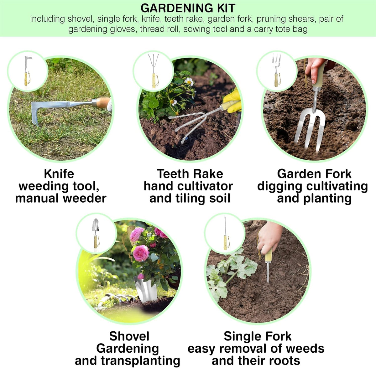 Garden Tools Set – Premium Stainless Steel Gardening Hand Tools with Solid Beechwood Handle