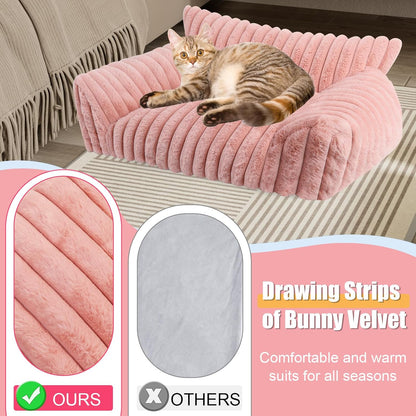 Cute Cat Couch Bed for Indoor Cats, Fluffy Pet Cat Sofa with Premium Soft Corduroy Fleece, Cute