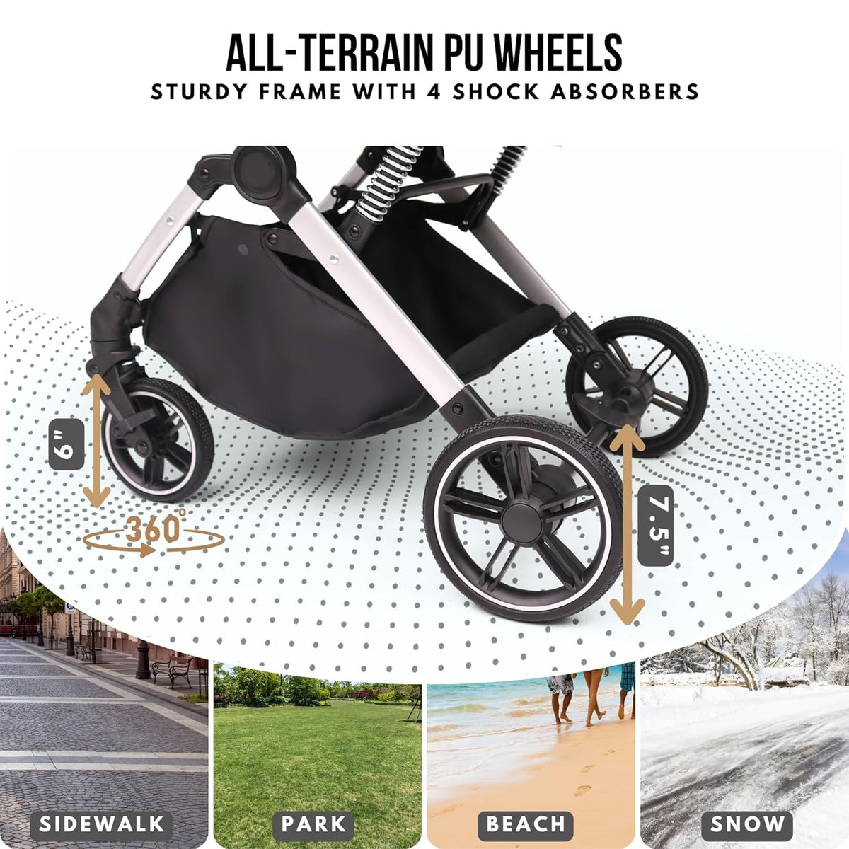 Pet Stroller for Small Medium Dogs Cats Up to 45 lbs, Travel Lite Collapsible, All Terrain 4 Wheels