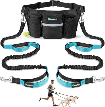 PetAmi Premium Hands Free Dog Leash for 2 Dogs, Adjustable Waist Belt Leash for Dog Walking, Fanny