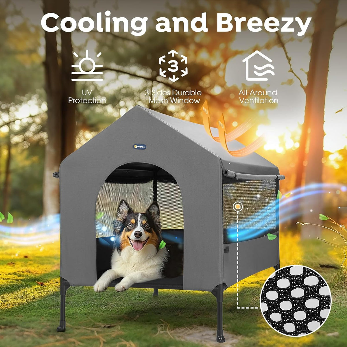 Veehoo 41" Dog House, 2-in-1 Large Dog House Outdoor Indoor Weatherproof, Outside Elevated Dog Cot
