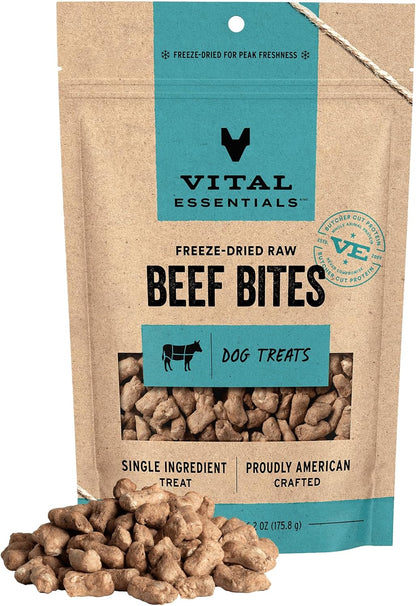 Vital Essentials Beef Bites Dog Treats, 6.2 oz | Freeze-Dried Raw | Single Protein | Premium